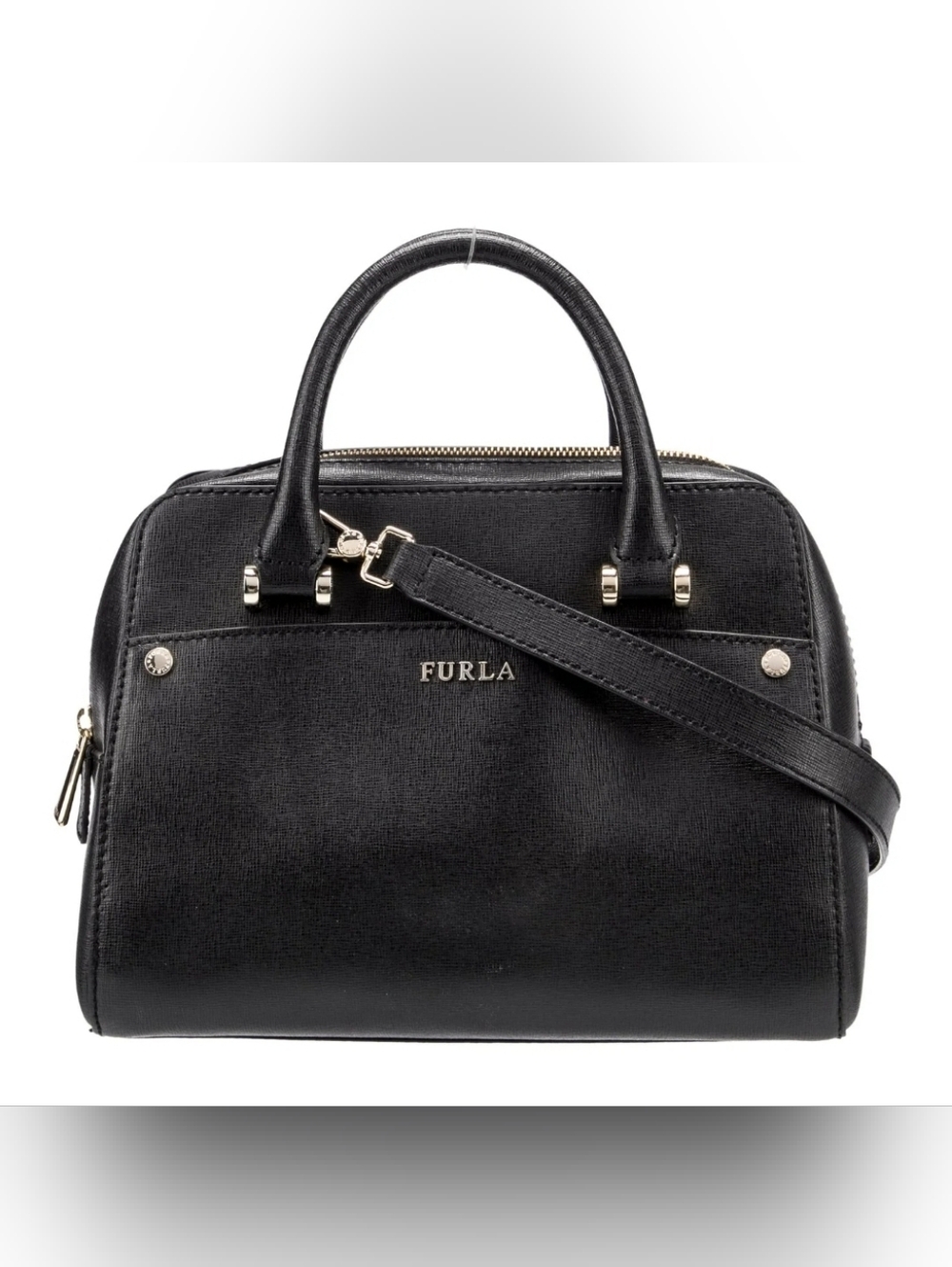Furla Black Saffiano Leather Satchel